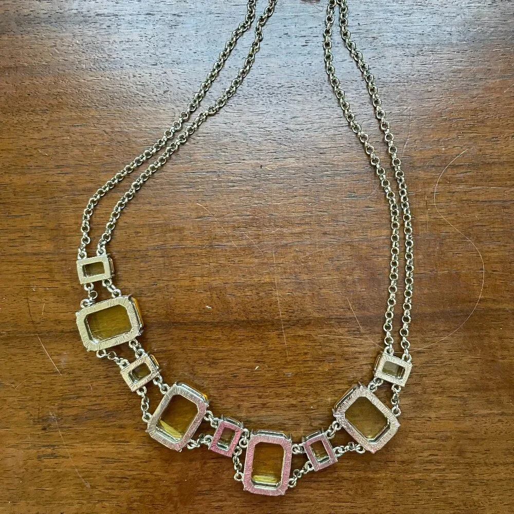 Banana Republic Yellow Gemmed Necklace with Silver Toned Chain